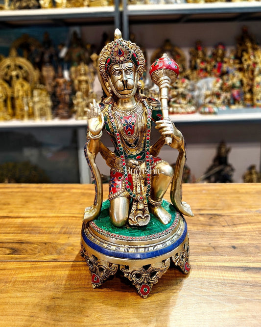 Brass Superfine Hanuman Statue | 20" Height | Blessing Pose - Sama Homes Idol - Brass Sculpture