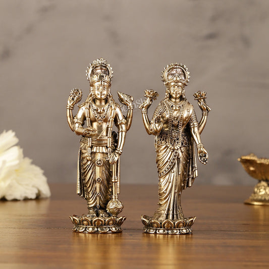 Brass Superfine Intricate Miniature Vishnu Lakshmi Narayana Idol - 4" - Sama Homes Idol - Brass Sculpture
