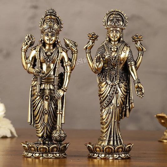 Brass Superfine Intricate Miniature Vishnu Lakshmi Narayana Idol - 5" - Sama Homes Idol - Brass Sculpture