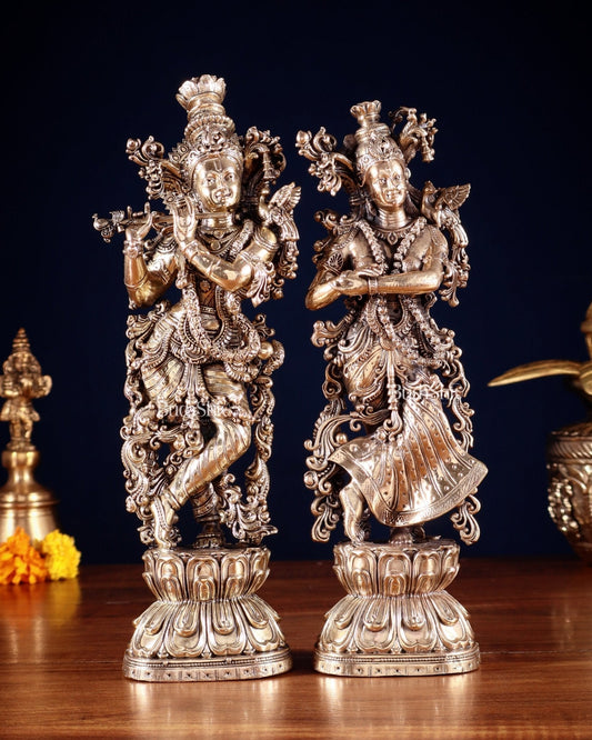 Brass Superfine Intricate Radha Krishna Idols 8" - Sama Homes Idol - Brass Sculpture