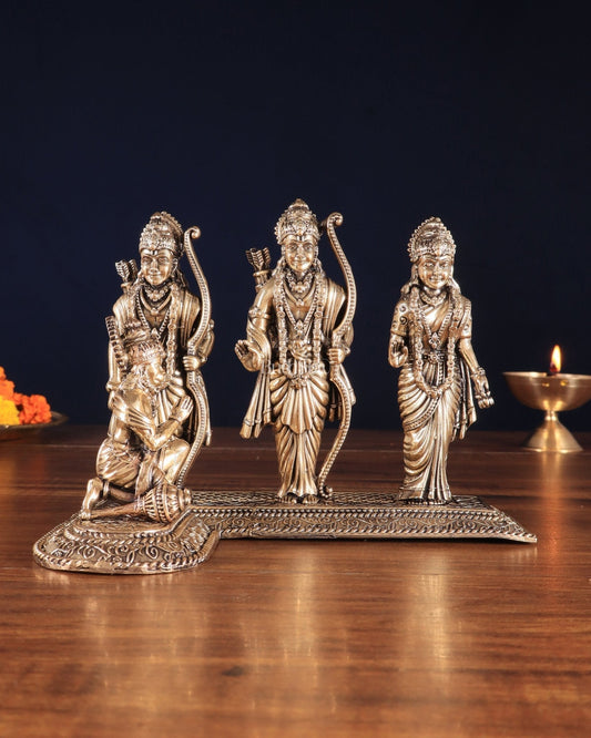 Brass Superfine Intricate Ram Darbar Idol – 6" x 7.5" x 5" | Handcrafted by Silver Artisans - Sama Homes Idol - Brass Sculpture