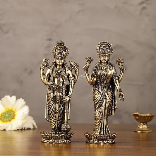 Brass Superfine Intricate Standing Vishnu Lakshmi Narayana Idol - 6" - Sama Homes Idol - Brass Sculpture