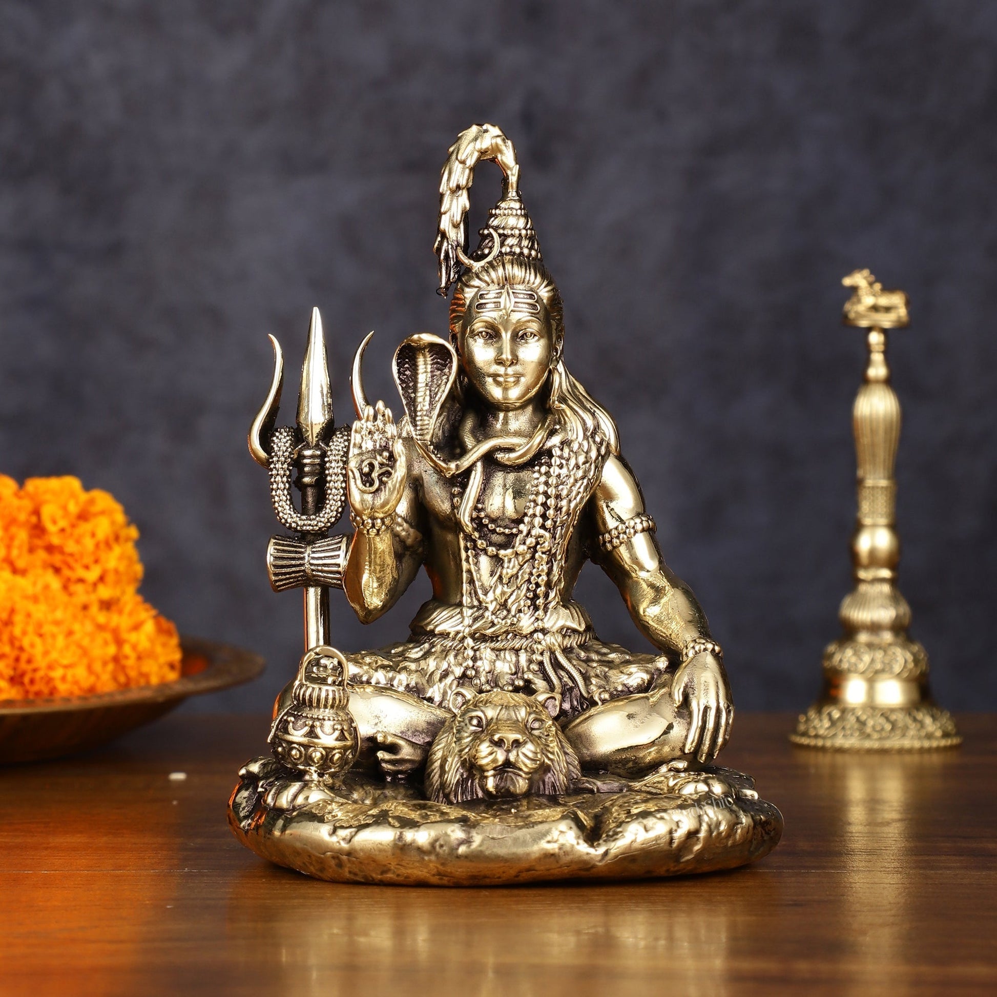 Brass Superfine Intricately Carved Lord Shiva Aashirwad Idol - 5.5 Inch - Sama Homes Idol - Brass Sculpture - Eco-friendly - Sama Homes