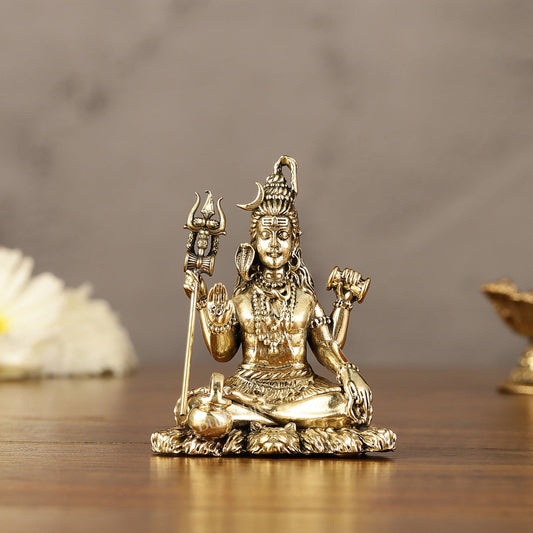 Brass Superfine Intricately Crafted Lord Shiva Idol - 3" - Sama Homes Idol - Brass Sculpture