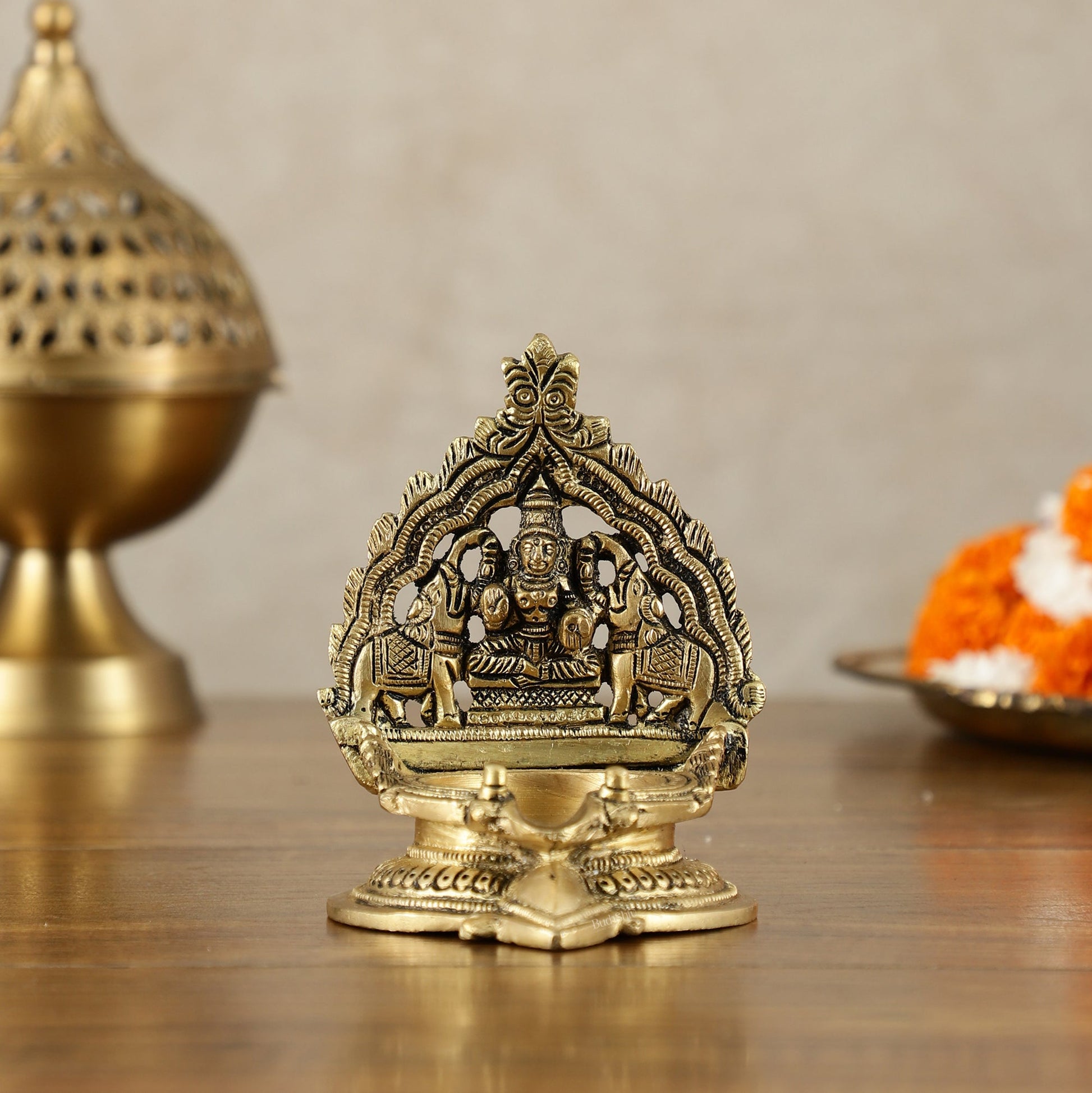 Brass Superfine Kamatchi Vilakku Gajalakshmi Diya - 4.2 Inch - Sama Homes Idol - Brass Sculpture - Eco-friendly - Sama Homes