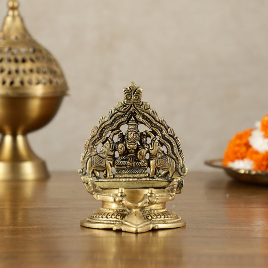 Brass Superfine Kamatchi Vilakku Gajalakshmi Diya - 4.2 Inch - Sama Homes Idol - Brass Sculpture