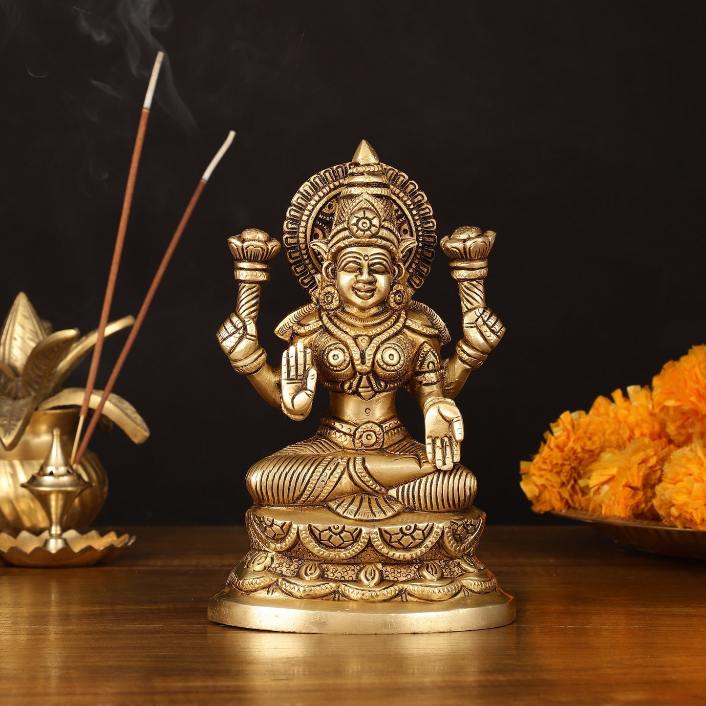 Brass Superfine Lakshmi Idol - 7" Elegant Sculpture - Sama Homes Idol - Brass Sculpture