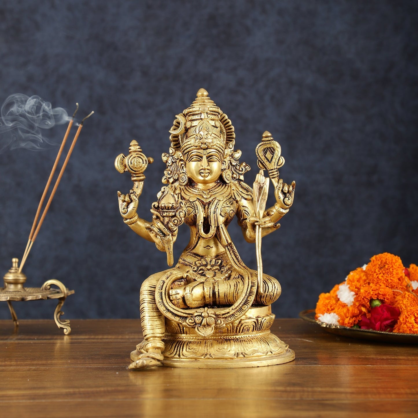 Brass Superfine Lalitadevi Rajarajeshwari tripura sundari idol 10.5" - Sama Homes Idol - Brass Sculpture