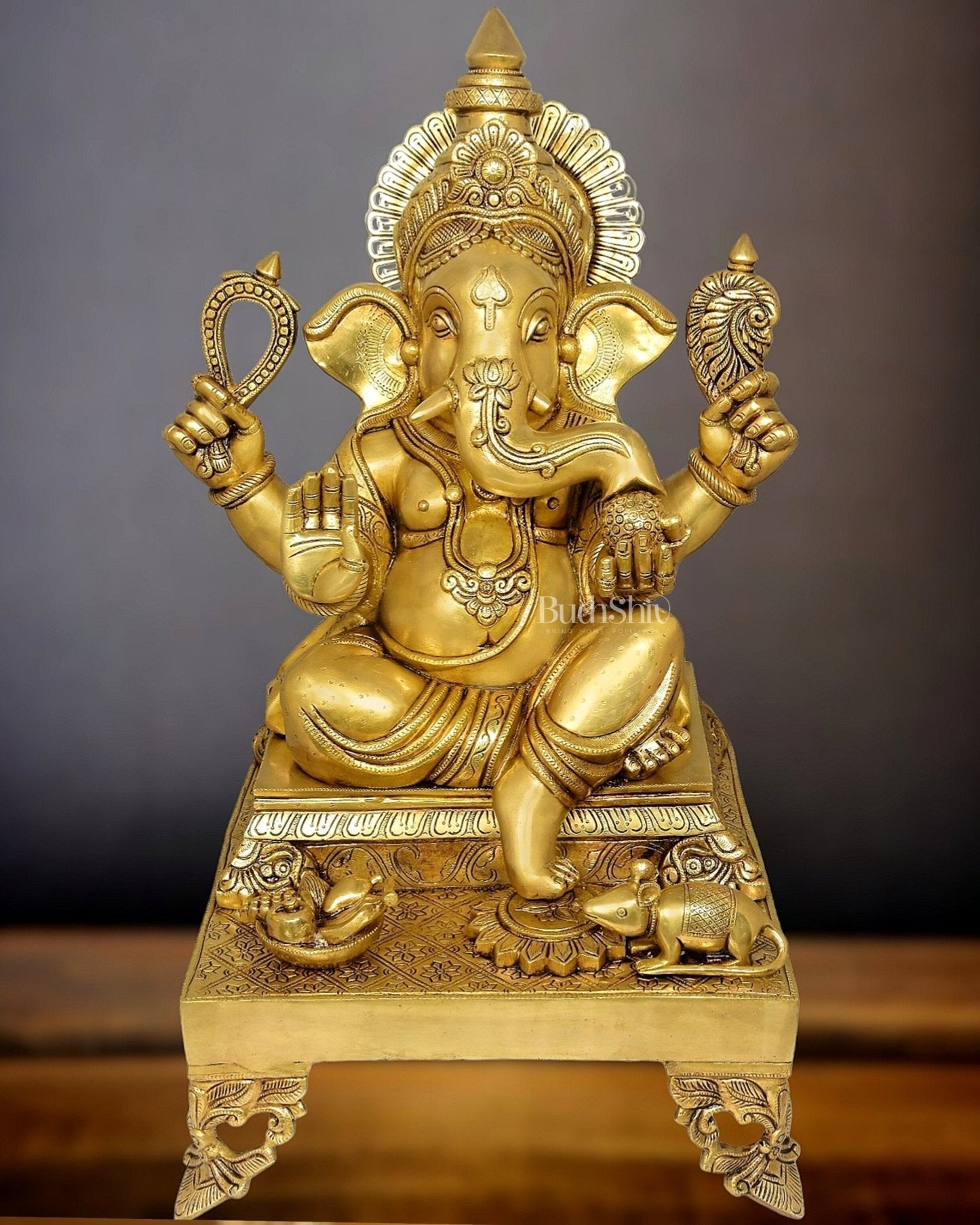 Brass Superfine Large Lord Ganesha Statue - 26" - Sama Homes Idol - Brass Sculpture