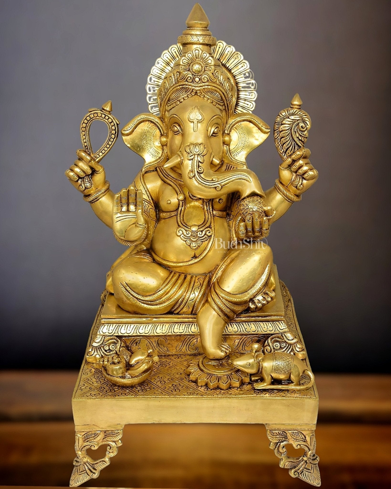 Brass Superfine Large Lord Ganesha Statue - 26" - Sama Homes Idol - Brass Sculpture - Eco-friendly - Sama Homes