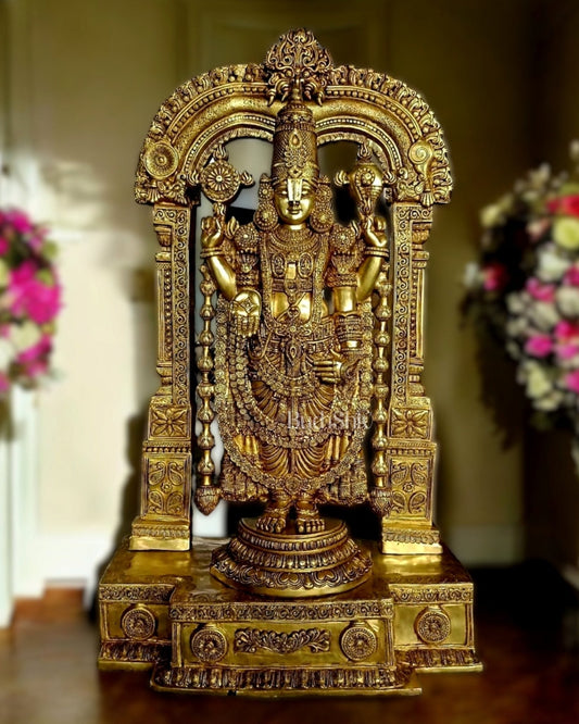 Brass superfine Large Tirupati Balaji Statue with Prabhavali 60" - Sama Homes Idol - Brass Sculpture