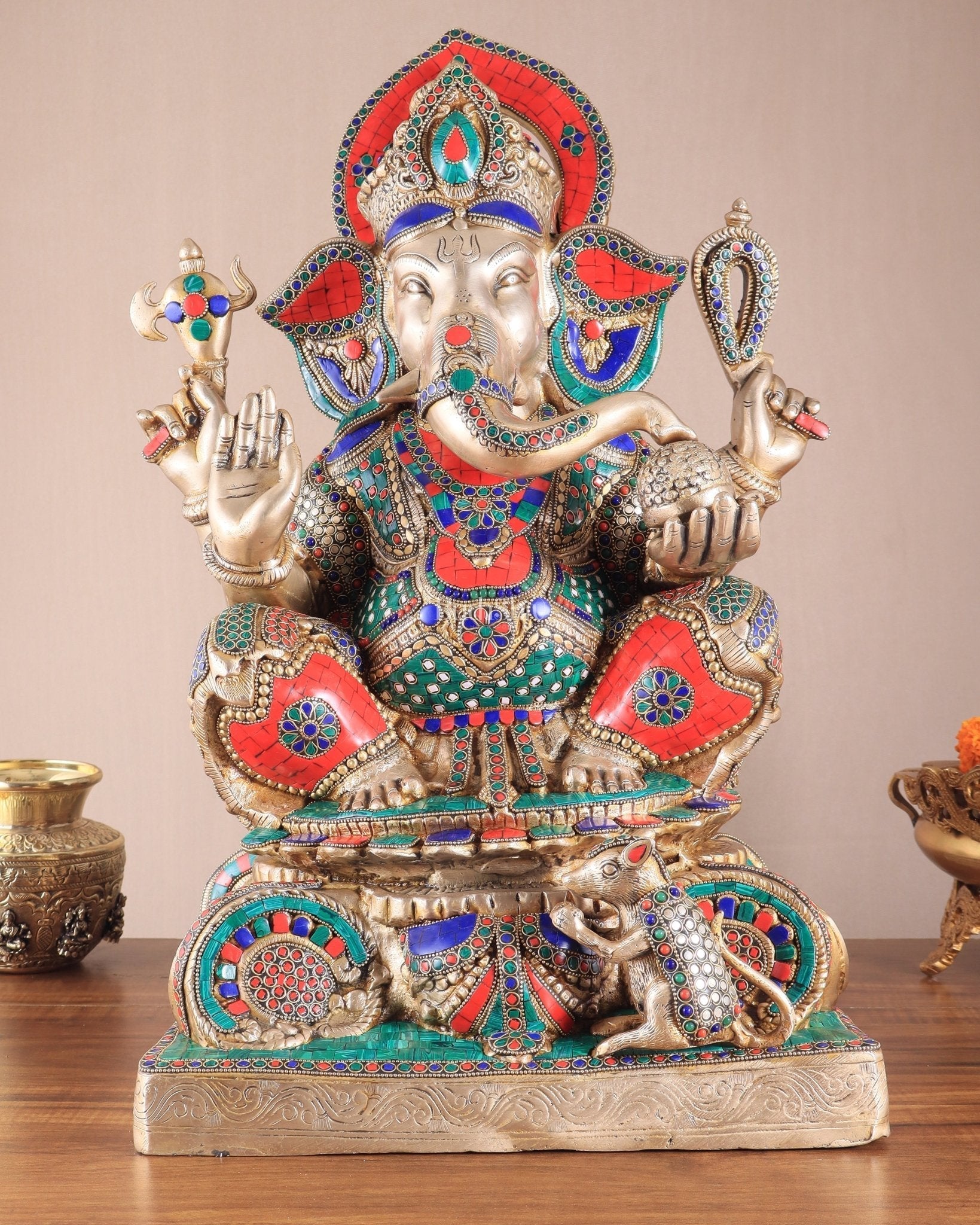 Brass Superfine Lord Ganesha Idol - 22 Inch meenakari - Sama Homes Idol - Brass Sculpture - Eco-friendly - Sama Homes