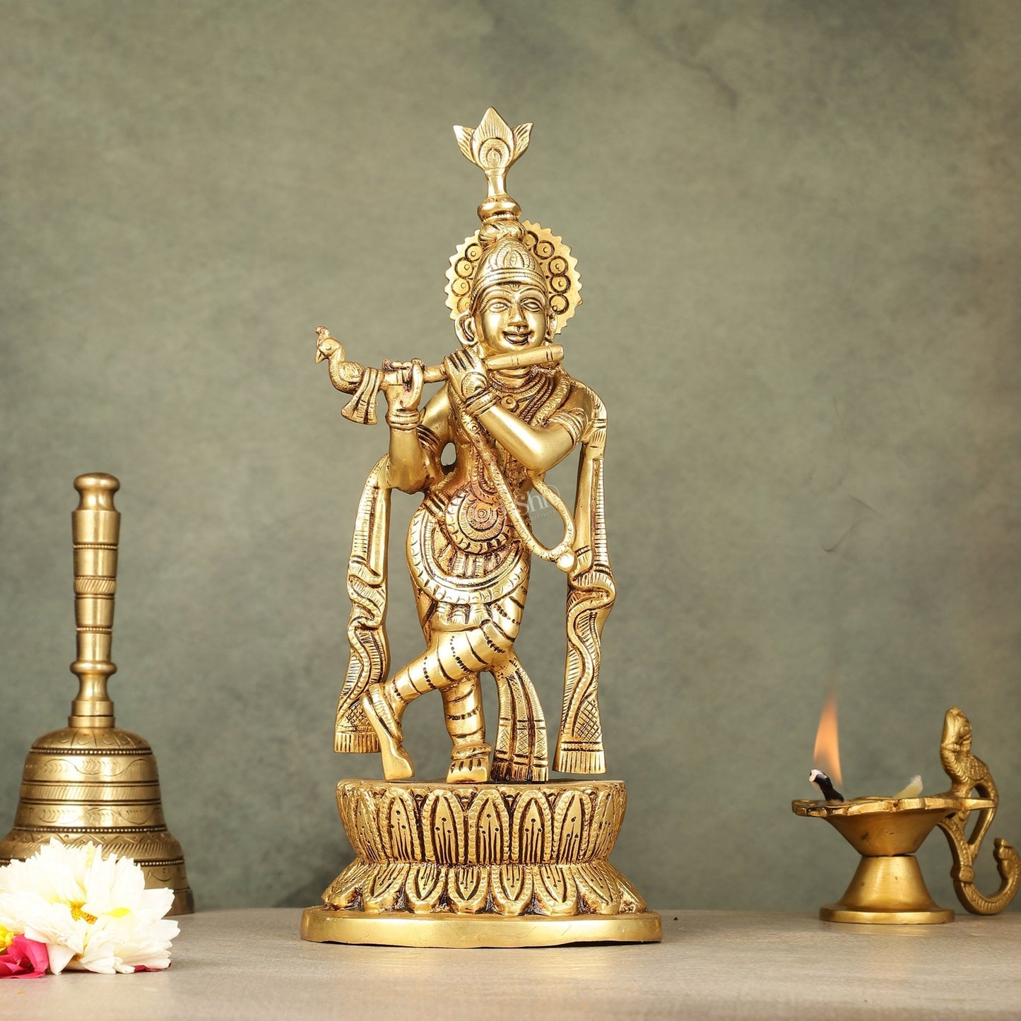 Brass Superfine Lord Krishna Idol - 12 Inch Statue - Sama Homes Idol - Brass Sculpture