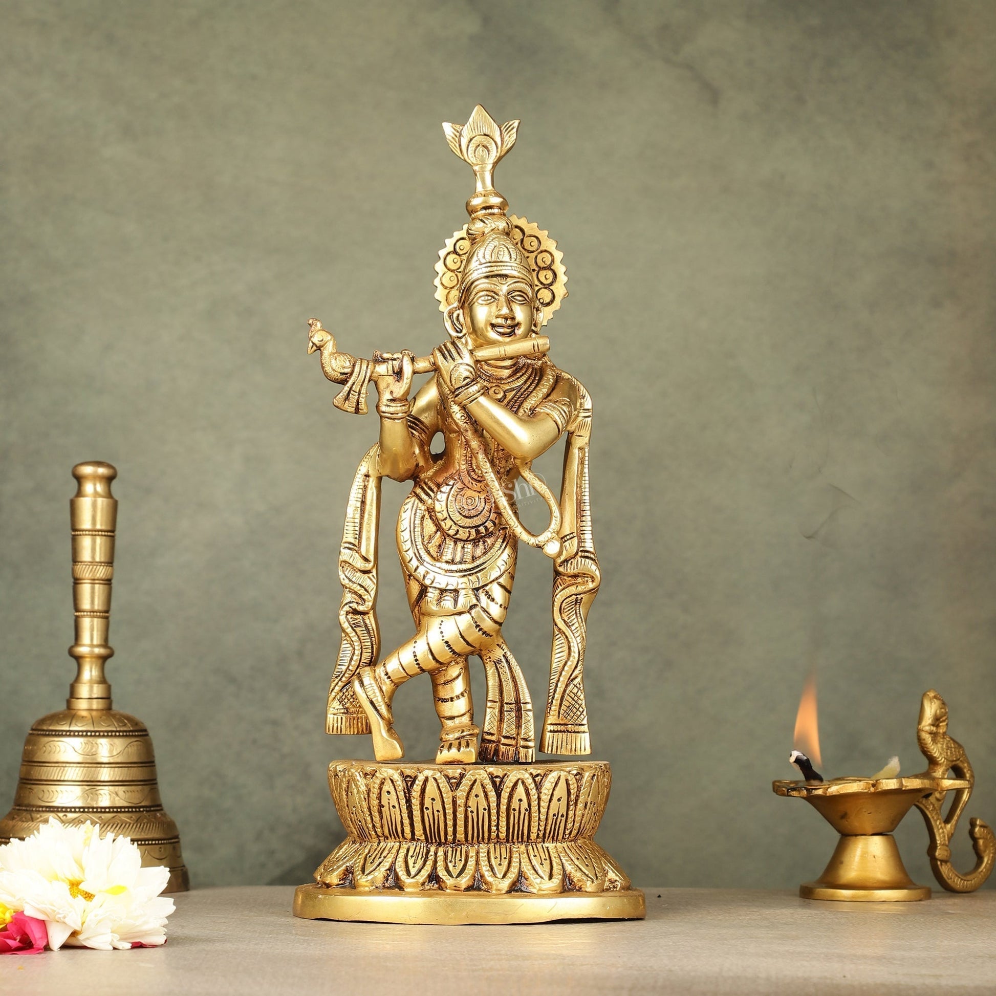 Brass Superfine Lord Krishna Idol - 12 Inch Statue - Sama Homes Idol - Brass Sculpture - Eco-friendly - Sama Homes