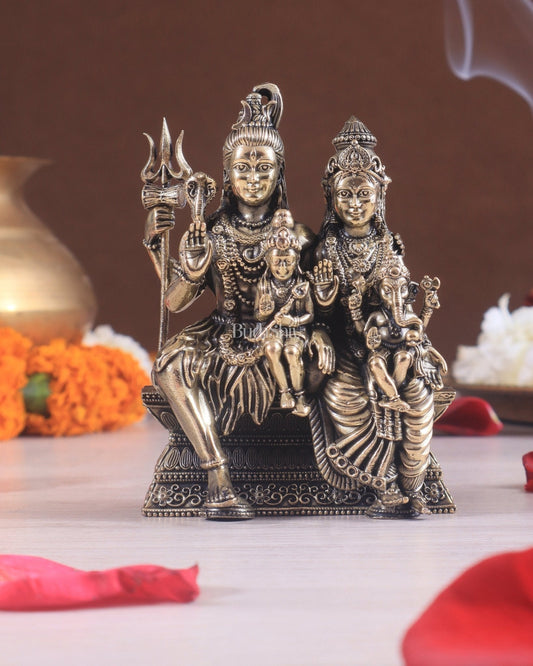 Brass Superfine Lord Shiva Family – Intricately Carved Statue 3.5" - Sama Homes Idol - Brass Sculpture