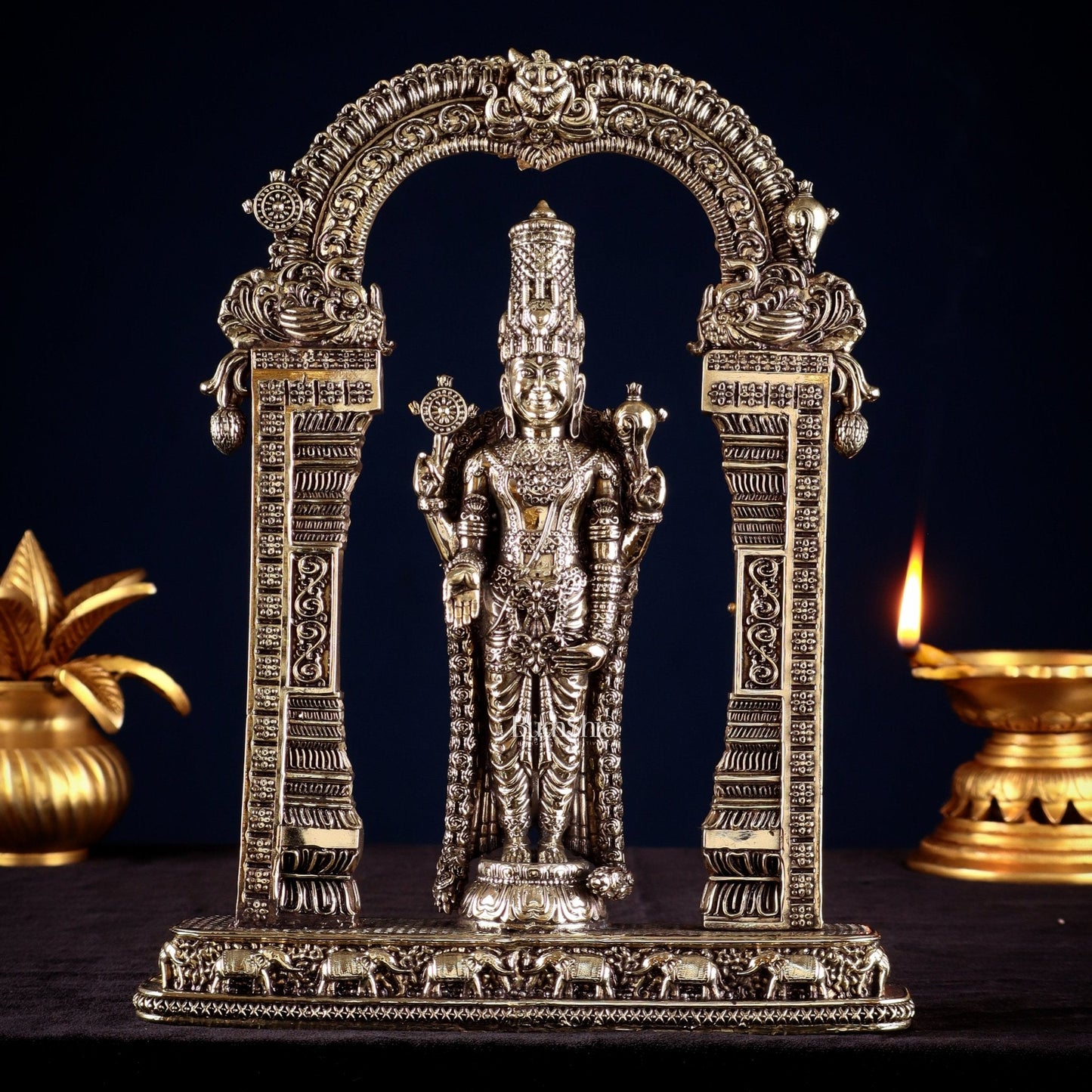 Brass Superfine Lord Tirupati Balaji Intricate Lightweight Statue 9.5" - Sama Homes Idol - Brass Sculpture