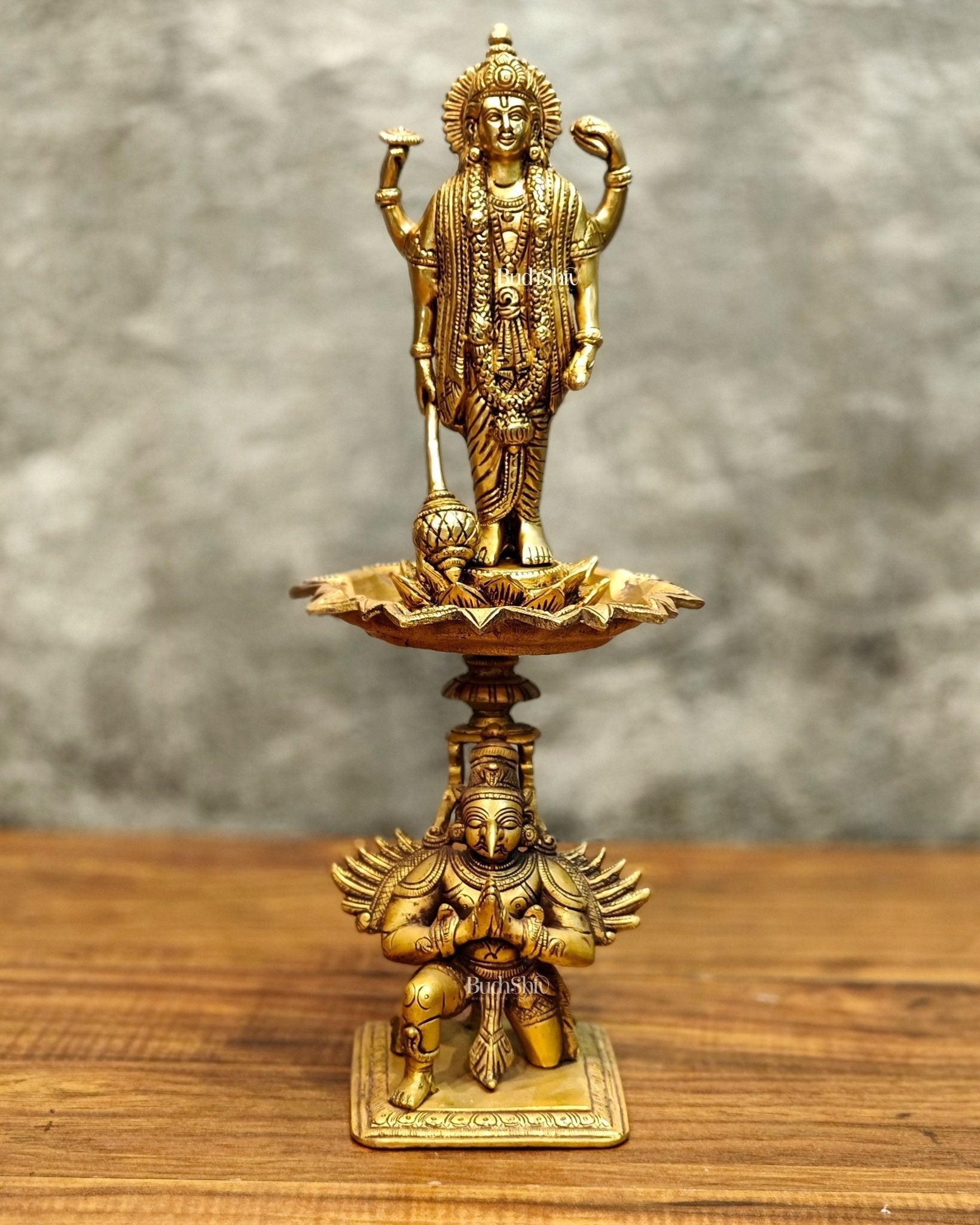 Brass superfine Lord Vishnu on Garuda 14.5 inch - Sama Homes Idol - Brass Sculpture - Eco-friendly - Sama Homes