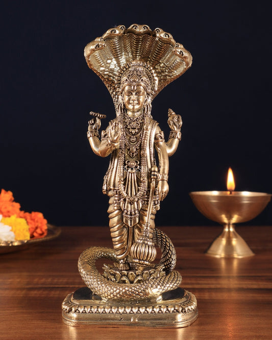 Brass Superfine Lord Vishnu Statue with Sheshanag  idol | 7.5" - Sama Homes Idol - Brass Sculpture