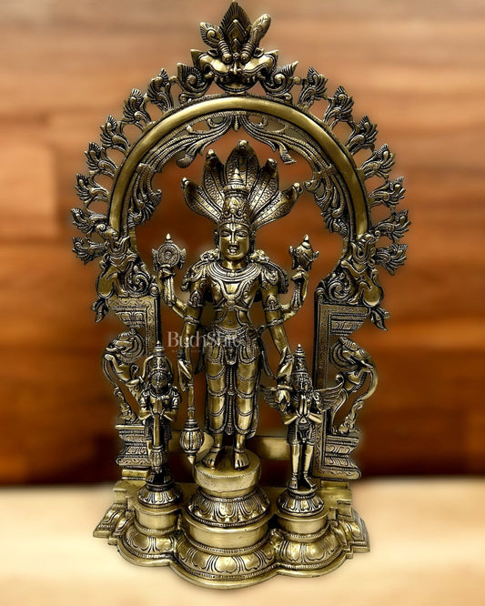 Brass Superfine Lord Vishnu with Garuda and Hanuman Idol - 24" with Thiruvarchi. - Sama Homes Idol - Brass Sculpture