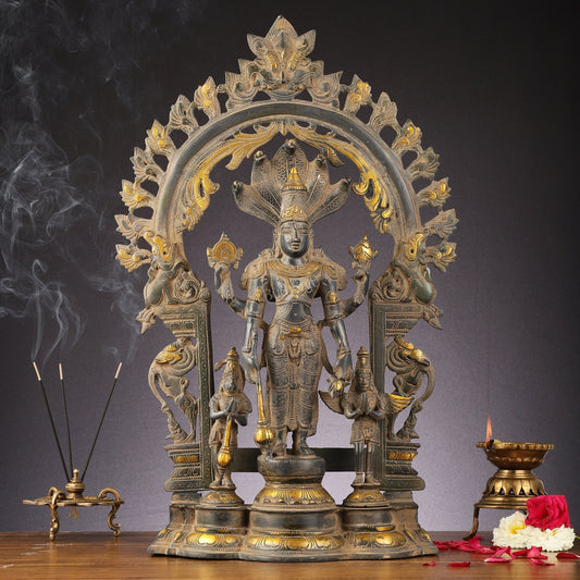Brass Superfine Lord Vishnu with Garuda and Hanuman Idol - 24" - Sama Homes Idol - Brass Sculpture