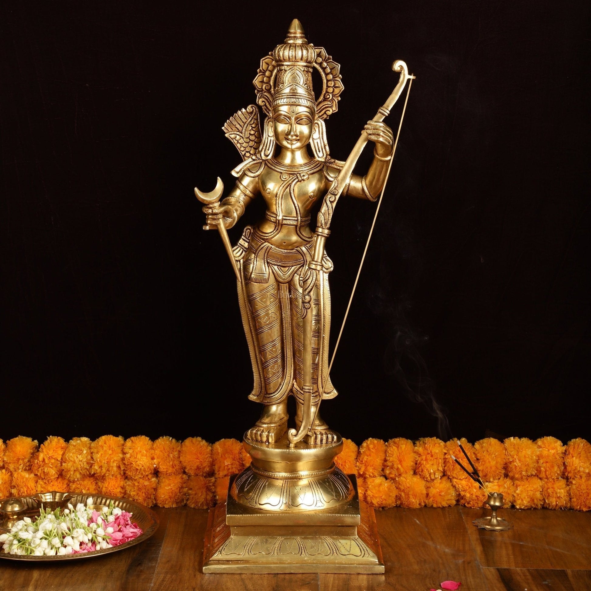 Brass Superfine Magnificent Lord Rama Statue | 27" Tall - Sama Homes Idol - Brass Sculpture - Eco-friendly - Sama Homes