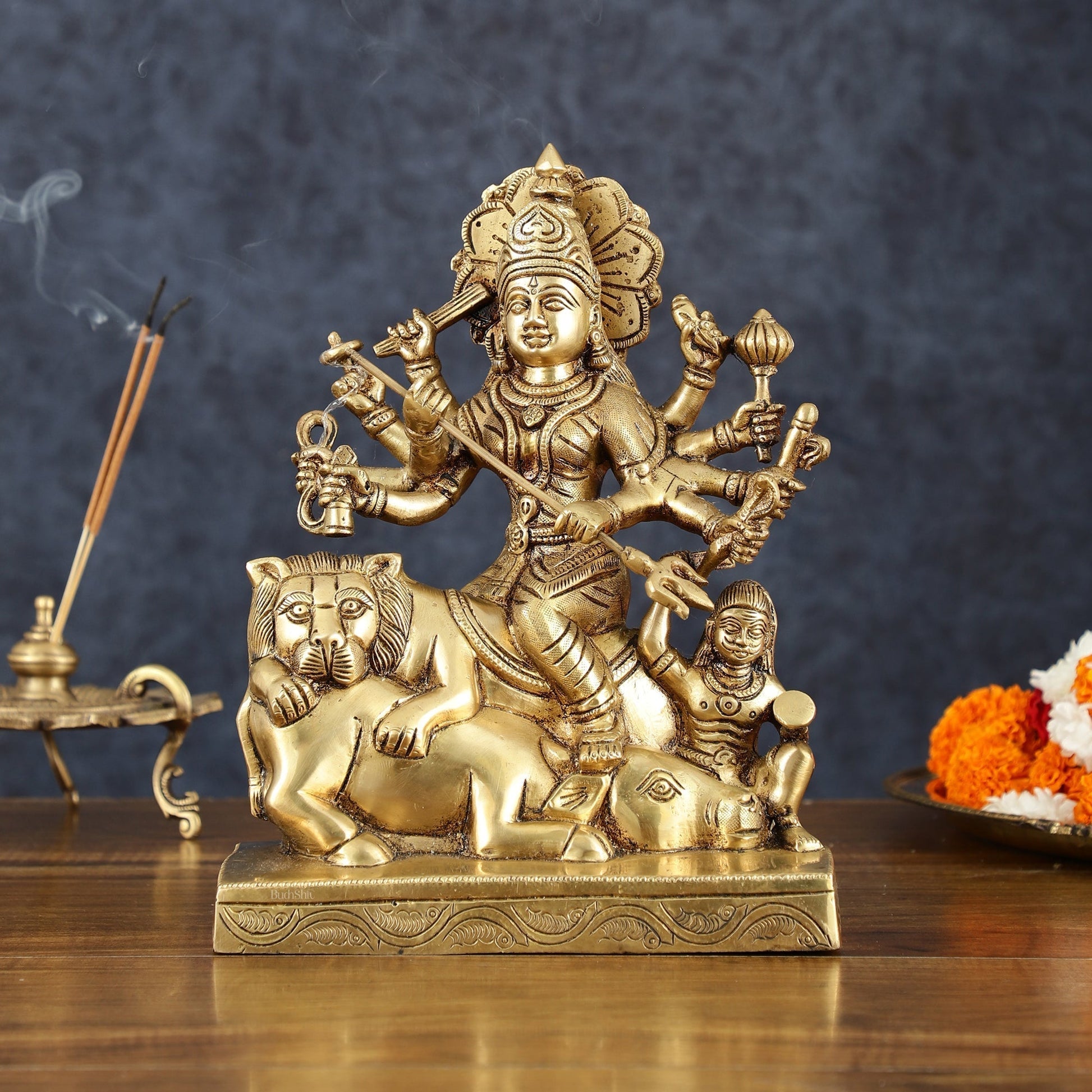 Brass Superfine Mahisasur Mardini Durga Statue – 9.5" Height, 4 kg - Sama Homes Idol - Brass Sculpture - Eco-friendly - Sama Homes