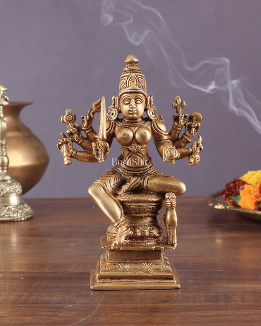 Brass Superfine Mariamman Shakti Idol 6.5" - Sama Homes Idol - Brass Sculpture