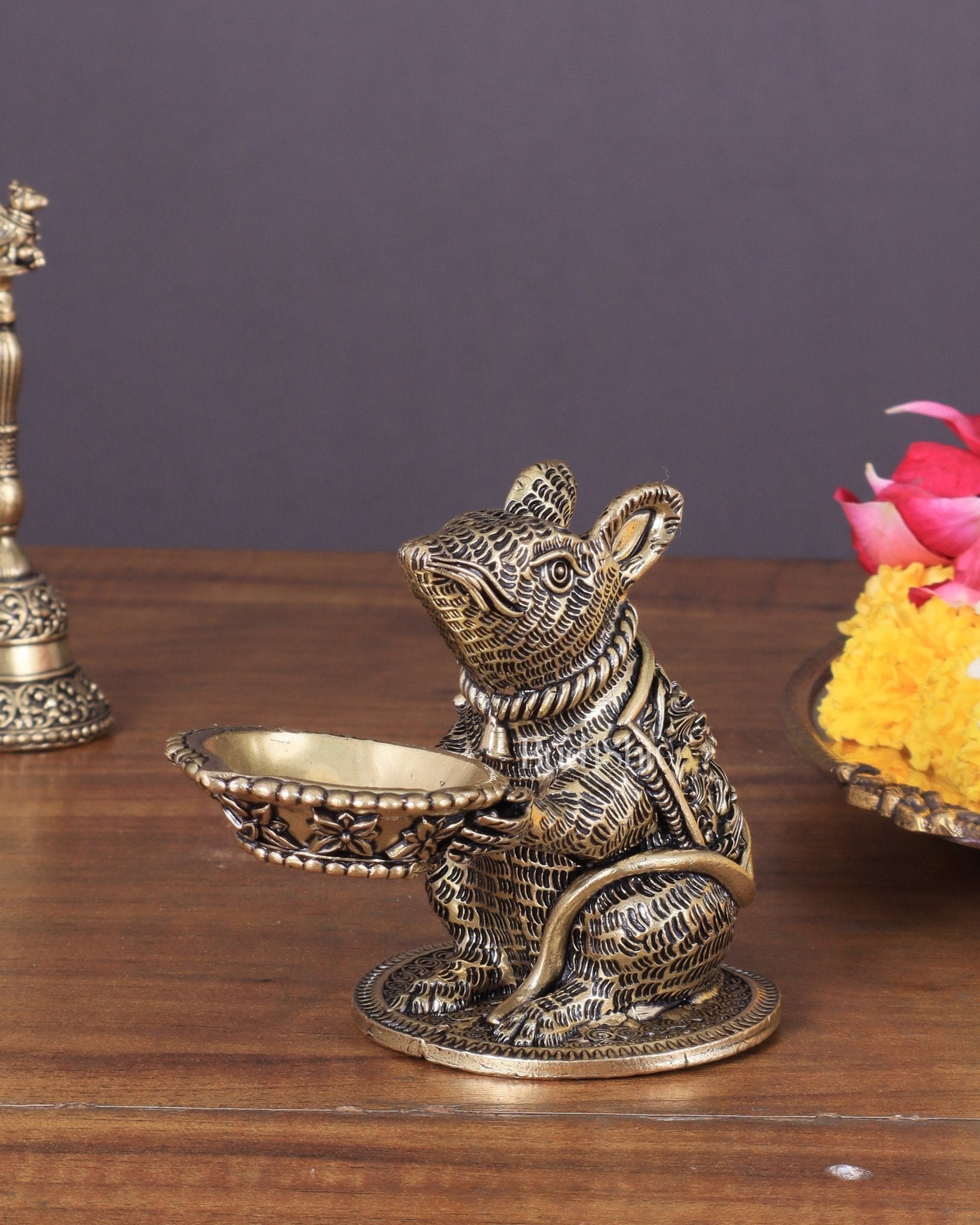 Brass Superfine Mooshak Diya Oil Lamp – 4" - Eco-friendly - Sama Homes
