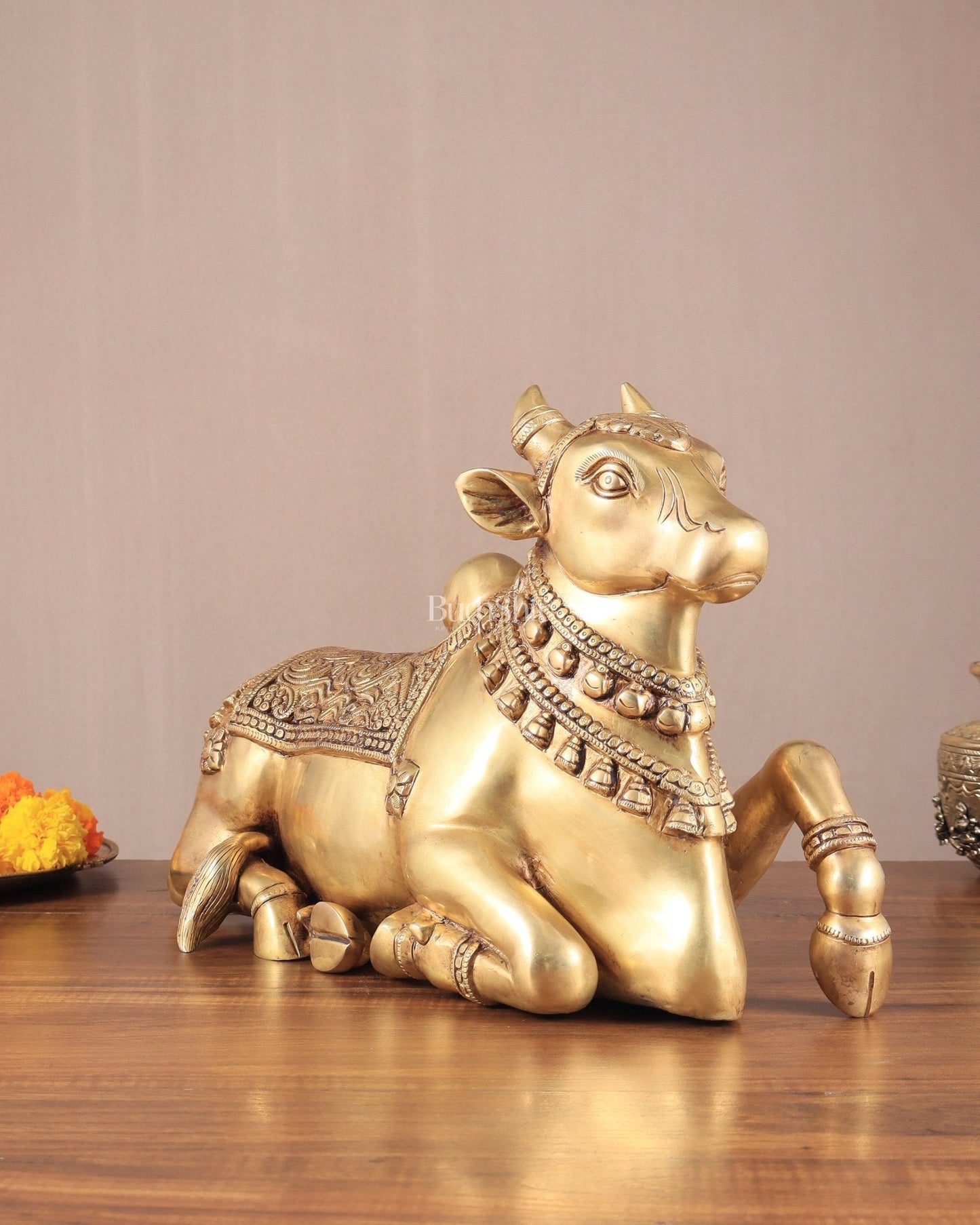 Brass Superfine Nandi Sculpture with Enhanced Carvings 18" - Sama Homes Idol - Brass Sculpture