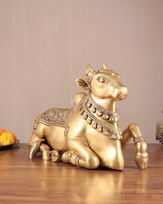 Brass Superfine Nandi Sculpture with Enhanced Carvings 18" - Sama Homes Idol - Brass Sculpture