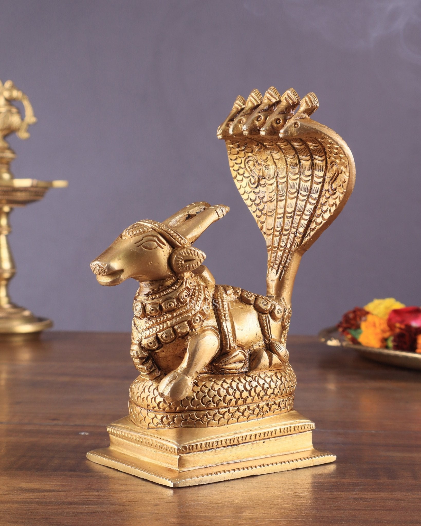 Brass Superfine Nandi with Vasuki Naag Idol 6" - Sama Homes Idol - Brass Sculpture - Eco-friendly - Sama Homes