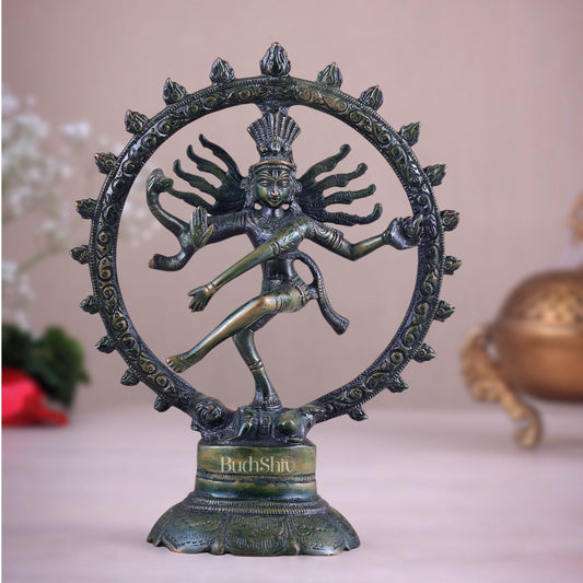 Brass Superfine Nataraja Idol - 7.5 Inch green antique tone - Sama Homes Idol - Brass Sculpture
