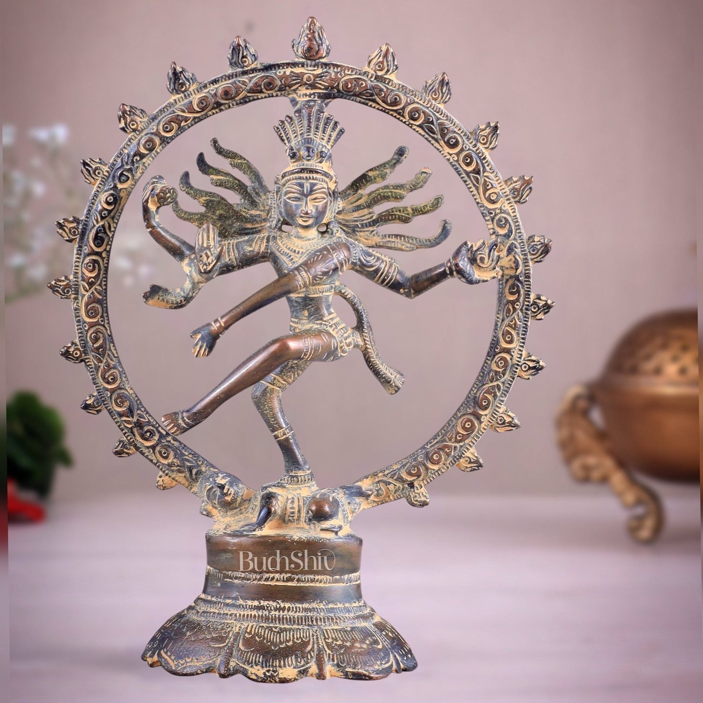 Brass Superfine Nataraja Idol - 7.5 Inch grey sand tone - Sama Homes Idol - Brass Sculpture