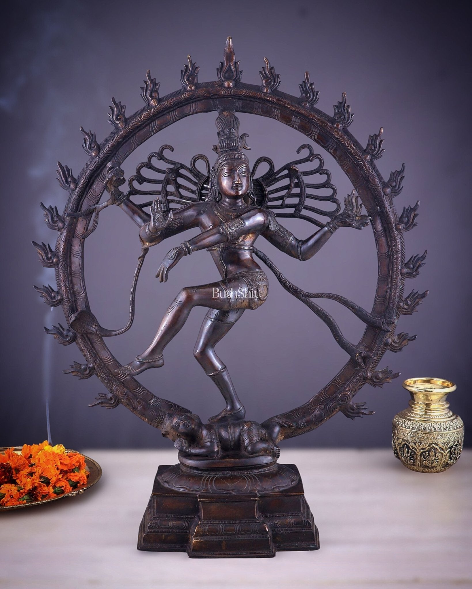 Brass Superfine Nataraja Statue 25" Vintage bronze tone - Sama Homes Idol - Brass Sculpture - Eco-friendly - Sama Homes