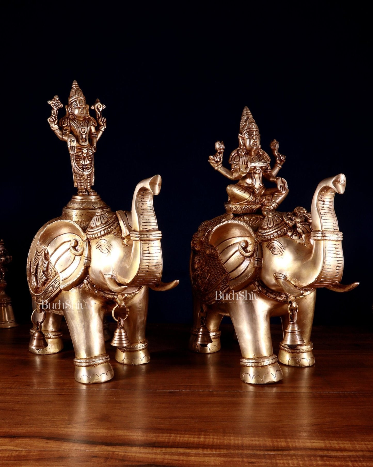 Brass Superfine Pair of Elephants with Ashtalakshmi & Balaji – 15” - Sama Homes Idol - Brass Sculpture