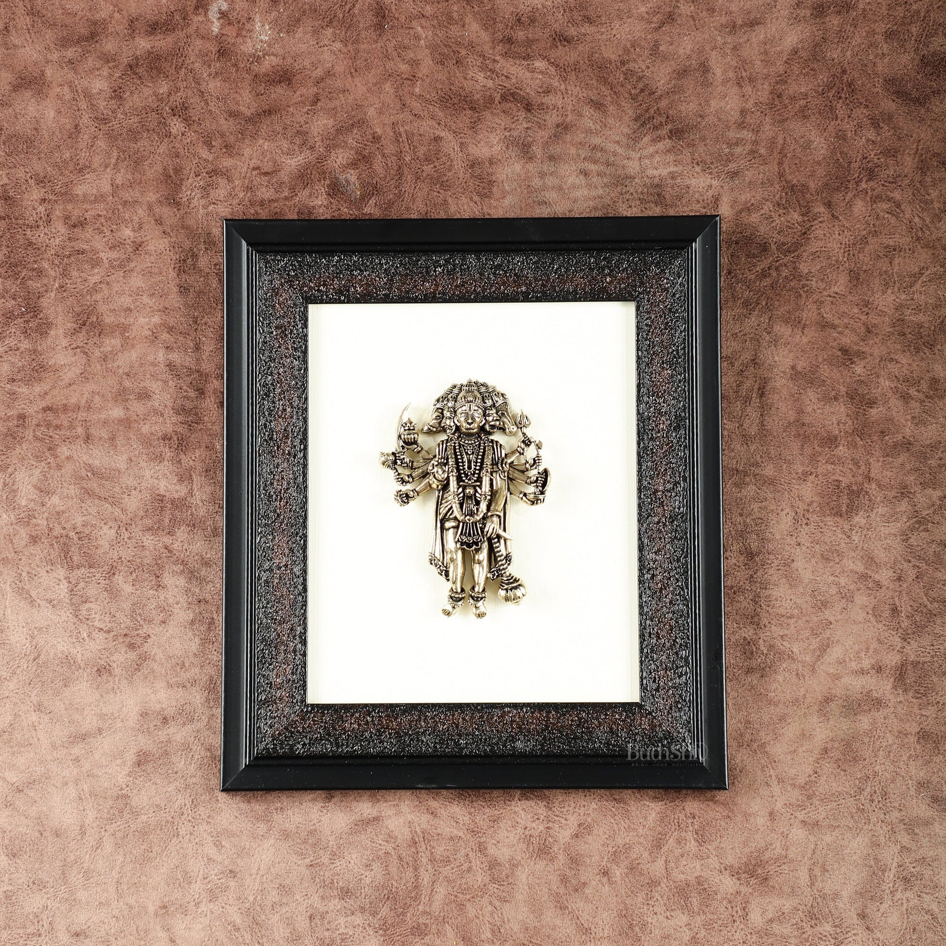 Brass Superfine Panchmukhi Hanuman Wall Hanging with wooden frame – 9.5 Inch - Sama Homes Idol - Brass Sculpture - Eco-friendly - Sama Homes