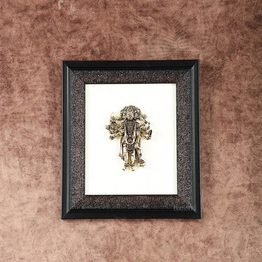 Brass Superfine Panchmukhi Hanuman Wall Hanging with wooden frame – 9.5 Inch - Sama Homes Idol - Brass Sculpture