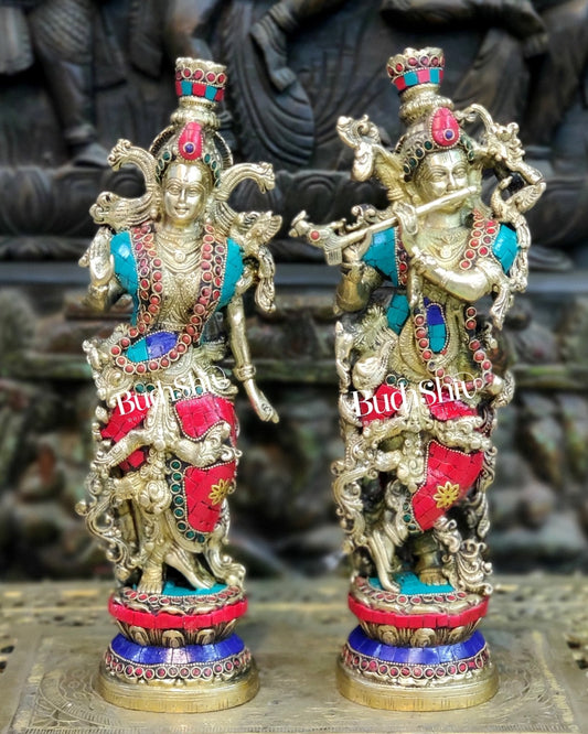 Sama Homes-radha krishna brass idols 14 with stonework 2