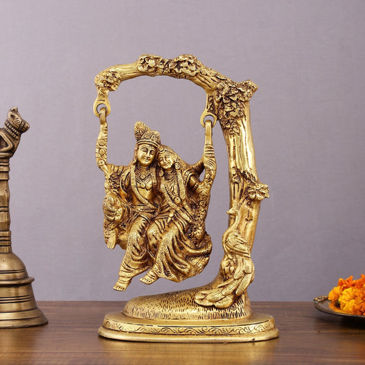 Brass Superfine Radha Krishna Swing Hanging Statue - 10.5" Realistic Depiction - Sama Homes Idol - Brass Sculpture