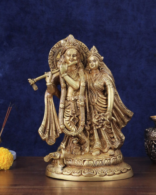 Brass Superfine Radha Krishna together idol - 12 inches - Sama Homes Idol - Brass Sculpture