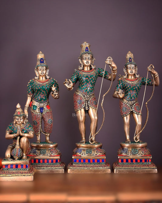 Brass Superfine Ram Darbar 23 inch/ 2 feet meenakari Stonework - Sama Homes Idol - Brass Sculpture