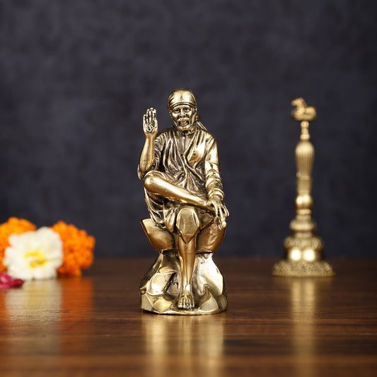 Brass Superfine Sai Baba Idol - Intricately Carved Statue 4 inch - Sama Homes Idol - Brass Sculpture