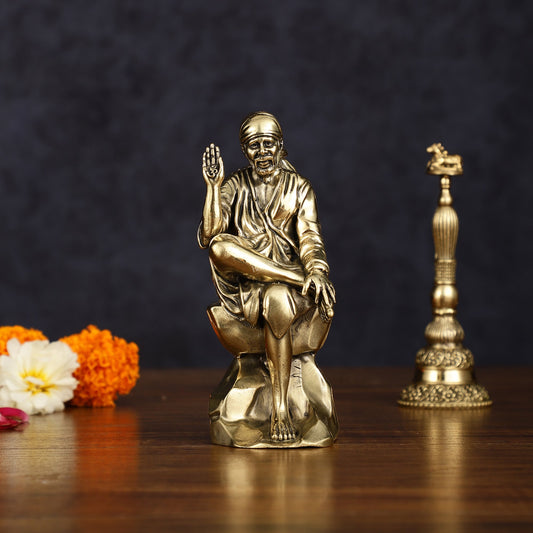 Brass Superfine Sai Baba Idol - Intricately Carved Statue 5 inch - Sama Homes Idol - Brass Sculpture