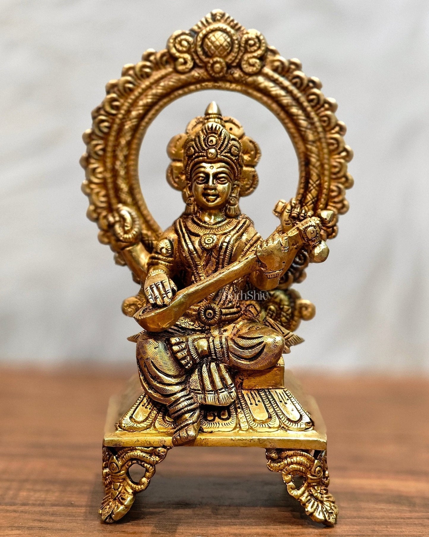 Brass SuperFine Saraswati idol 9.5" - Sama Homes Idol - Brass Sculpture