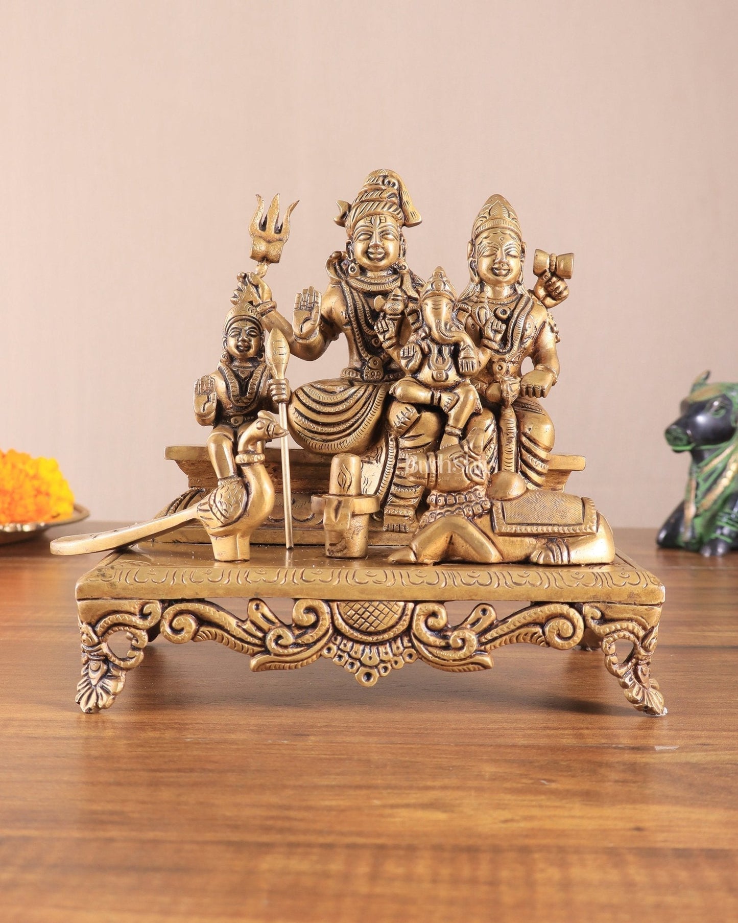 Brass Superfine Shiva Parivar Idol - 7.5" - Sama Homes Idol - Brass Sculpture