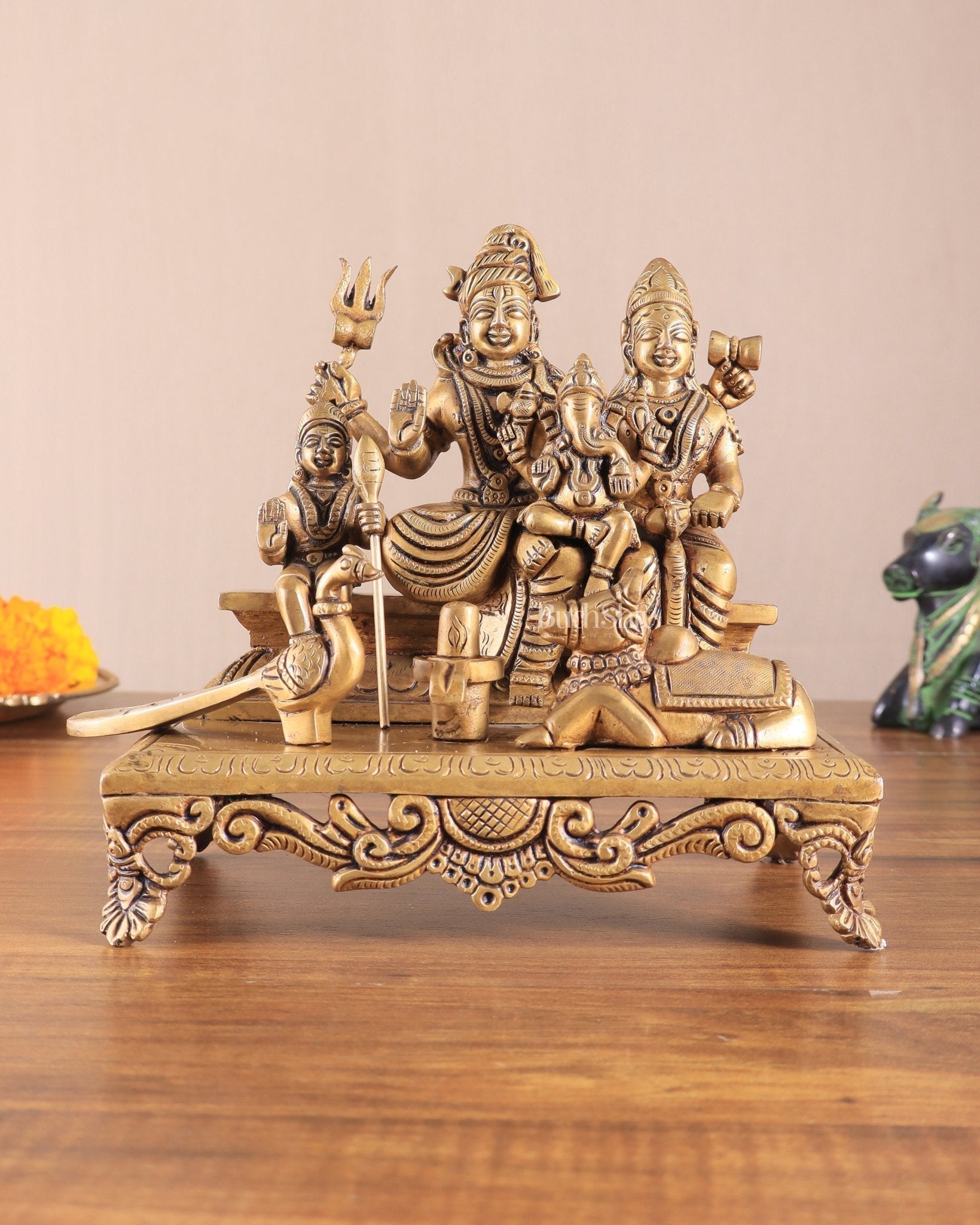 Brass Superfine Shiva Parivar Idol - 7.5" - Sama Homes Idol - Brass Sculpture - Eco-friendly - Sama Homes
