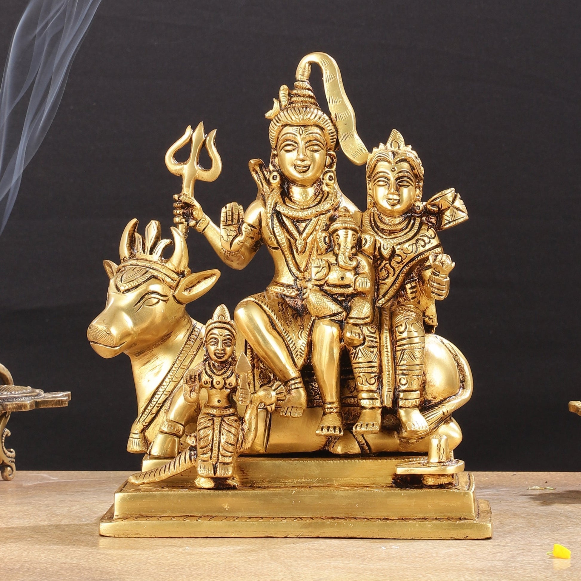 Brass superfine Shiva Parivar Statue| 8.5" Height - Sama Homes Idol - Brass Sculpture - Eco-friendly - Sama Homes