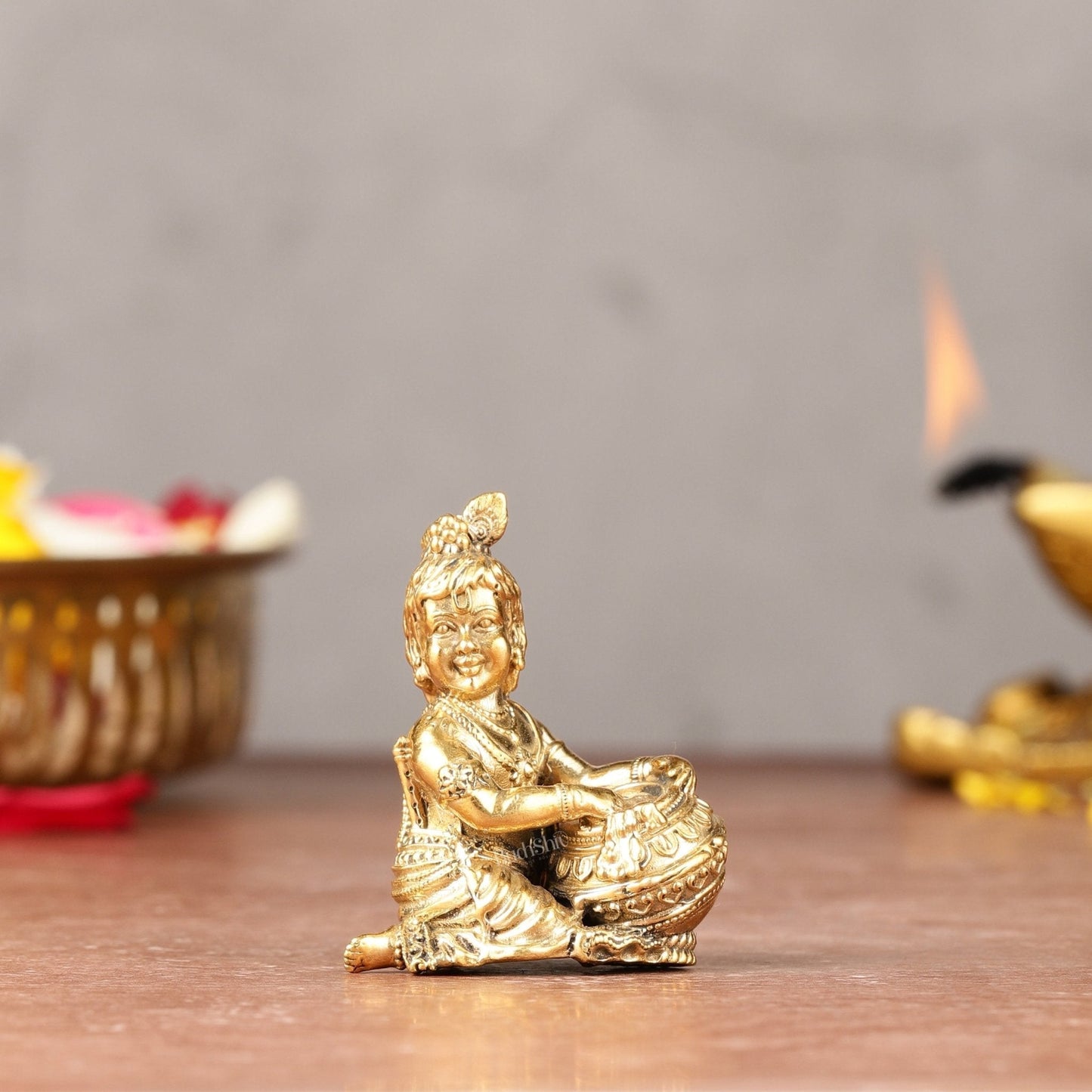 Brass Superfine Small Matki Krishna Makhanchor Idol Miniature | 2" - Sama Homes Idol - Brass Sculpture