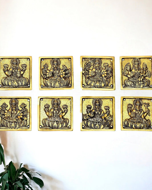Brass superfine Square Ashtalakshmi wall hanging 4 inches - Sama Homes Idol - Brass Sculpture