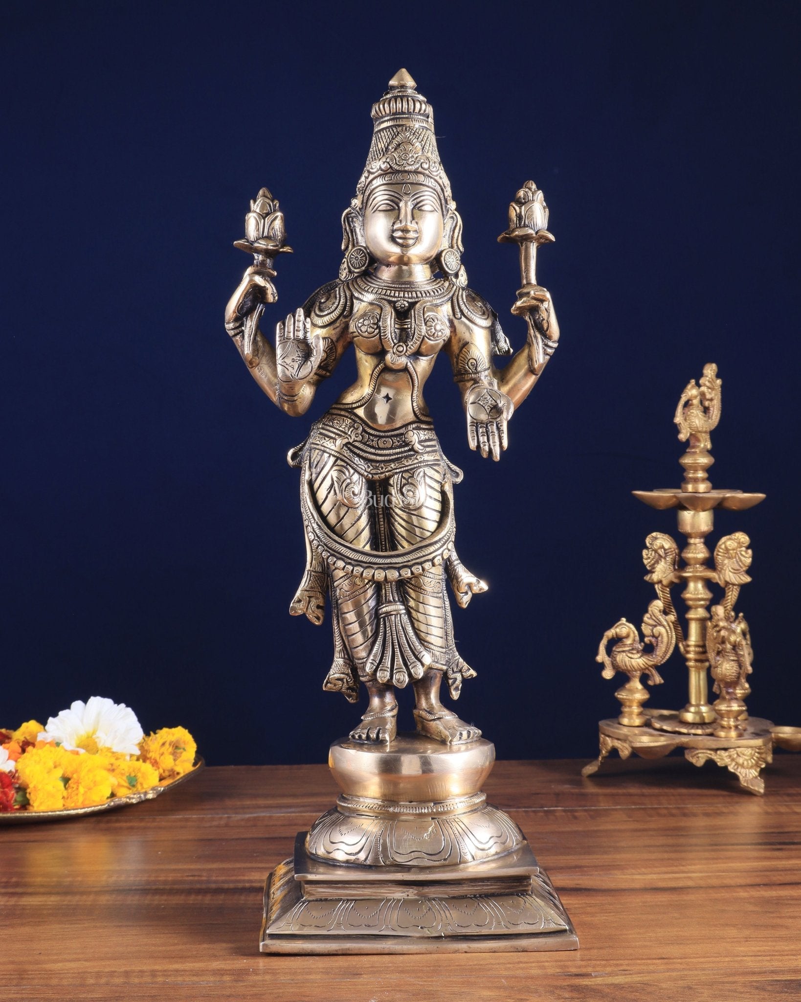Brass Superfine Standing Lakshmi Maa Murti Idol – 17" - Sama Homes Idol - Brass Sculpture - Eco-friendly - Sama Homes